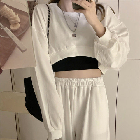 Geumxl 2022 Graduation party  Women Pullover Solid Cropped Hoodies Long Sleeves Loose Sweatshirts Casual Crop Tops for Spring Autumn Winter Mujer
