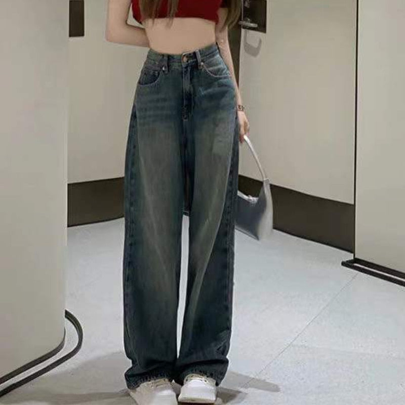 Geumxl Vintage Wide Leg Cargo Jeans Women 2023 Autumn High Waist Pants Woman Y2k Streetwear Loose Denim Trousers Female