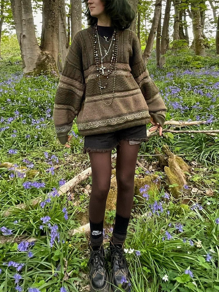 Geumxl Vintage Grunge Fairycore Oversize Sweater Female Y2K Aesthetic