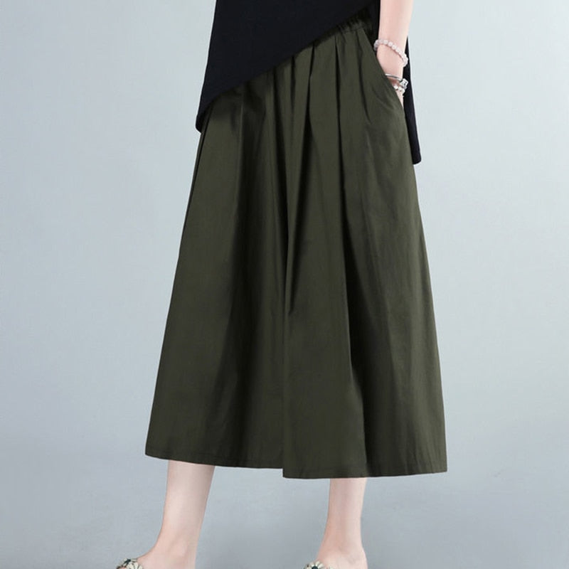 Geumxl Casual Wide-Leg Culottes for Women Summer Elastic High Waisted Skirt Pants Woman Solid Color High Street Loose Psnta