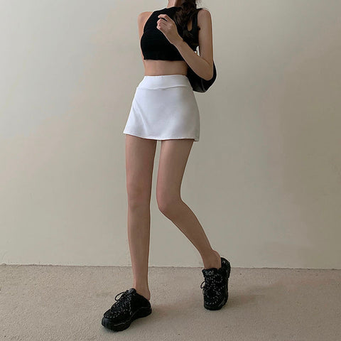 Geumxl Pastel Goth Micro Khaki Ins skirt Patchwork casual Micro skirt 90s A-line high waist elastic E-girl Y2K Aesthetics Short Bottoms xj1020