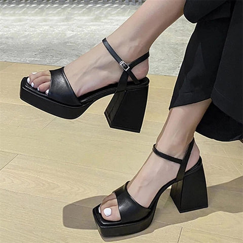 Geumxl Sandals Platform Shoes On Heels Women's Shoes 2023 Gothic High-Heeled Shoes Women Pumps Thick With Square Head Retro Mary Janes