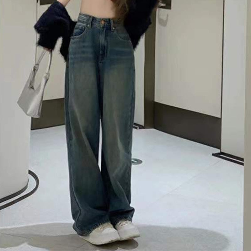 Geumxl Vintage Wide Leg Cargo Jeans Women 2023 Autumn High Waist Pants Woman Y2k Streetwear Loose Denim Trousers Female