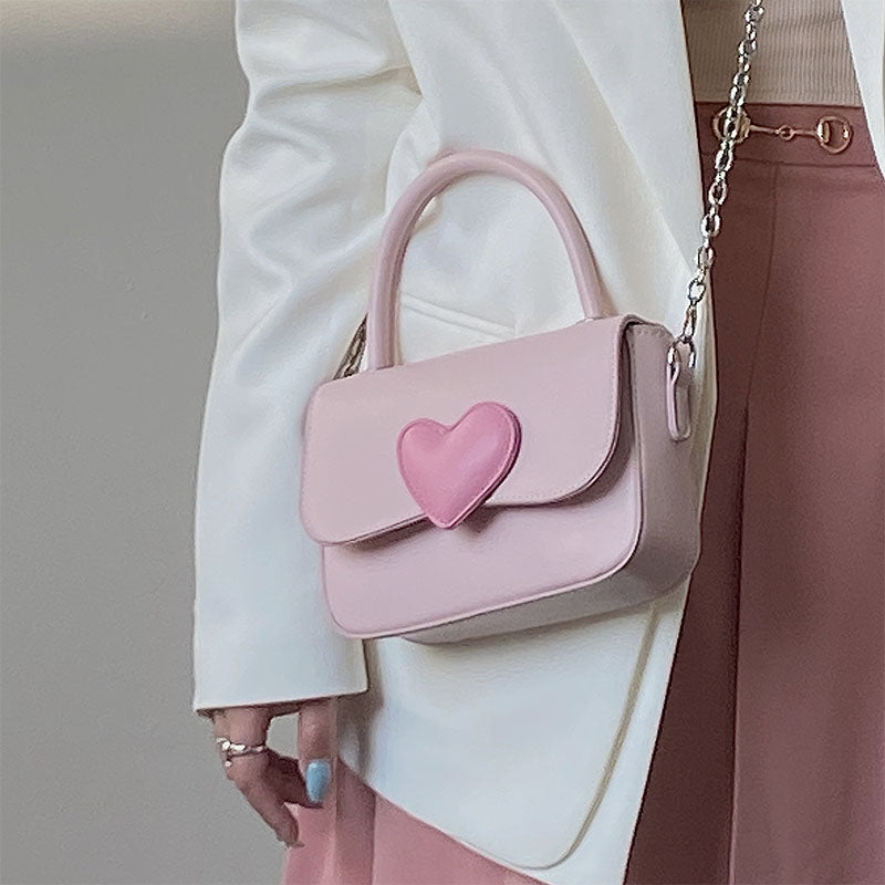 Back To School Pink Heart Girly Small Square Shoulder Bag Fashion Love Women Tote Purse Handbags Female Chain Top Handle Messenger Bags Gift