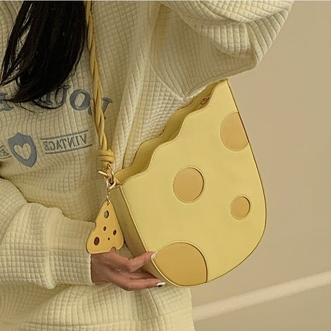 Geumxl Back to School Fashion Lovely Cheese Shape Women Shoulder Bag Yellow Pu Leather Girls Underarm Bags Female High Quality Cute Purse Handbags