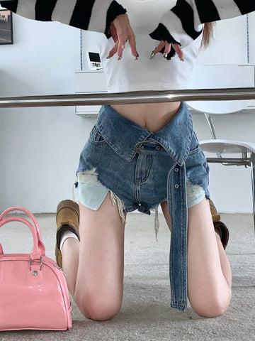 Back to School High Waist Denim Hole Short Pants Female 2023 Summer Sexy Fashion Hot Shorts Casual Slim Korean Style Short Jeans Streetwear