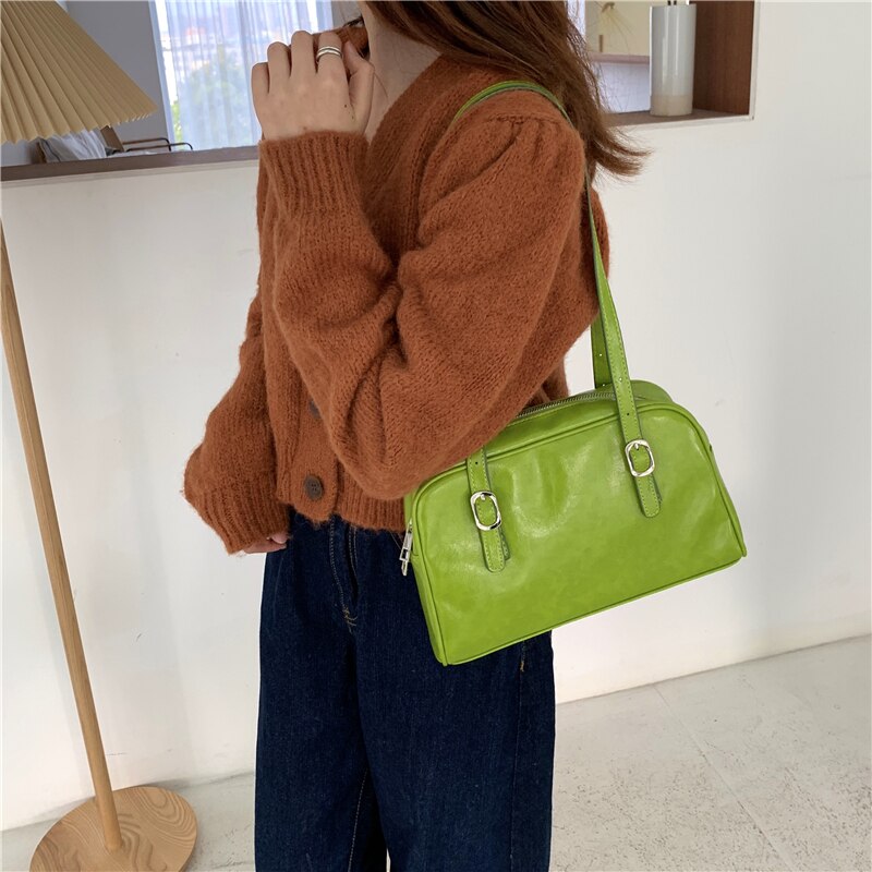 Back To School Fashion Women Green Big Shoulder Bags PU Leather Female Purse Handbags Large Capacity Ladies Daily Small Casual Tote Bolso Mujer
