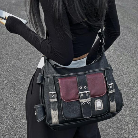 Geumxl Retro Design Women's Large Shoulder Bag Locomotive Hot Girls Messenger Bags Pockets Zipper Tote Underarm Bag Female Handbags
