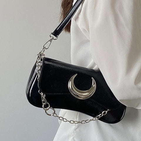 Geumxl Fashion Design Women's Underarm Bag Moon Locking Buckle Female Shoulder Bag PU Leather Ladies Crossbody Bags Purse Handbags