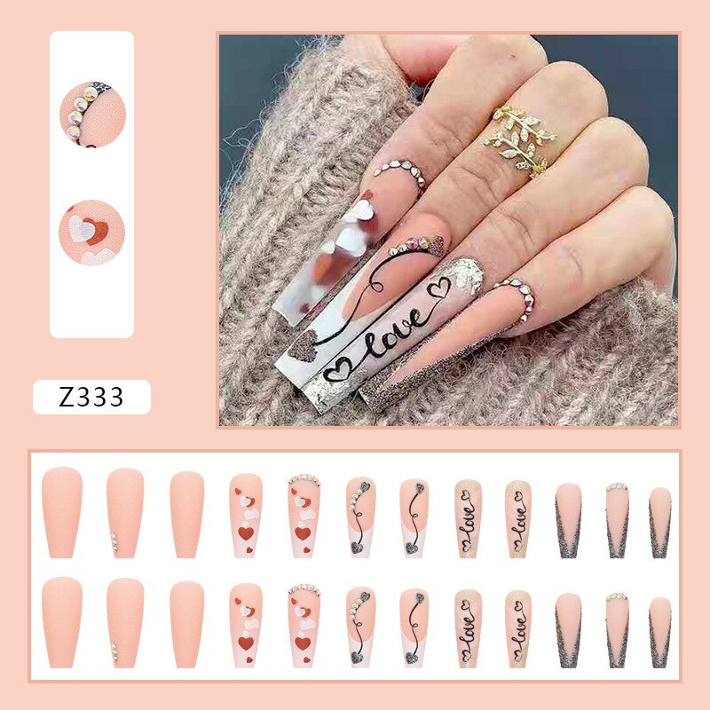 Geumxl 24Pcs French False Nails Heart Lover Letter Design Detachable P