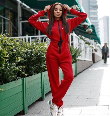 Geumxl Autumn New Fashion Women Casual Hooded Zipper Jumpsuit Female Solid Color Long Sleeve Streetwear Drawstring Jogging Tracksuit