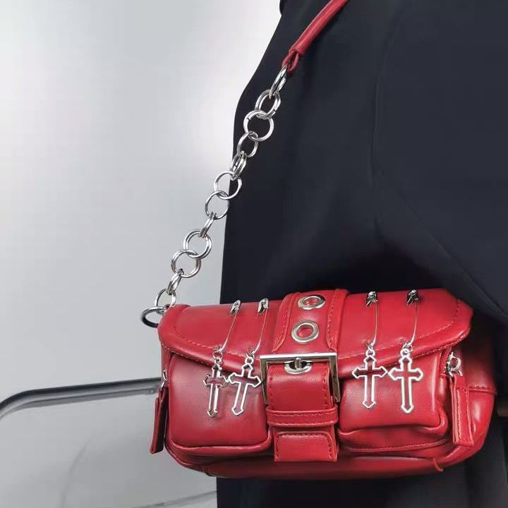 Geumxl Y2K Cool Girls Small Shoulder Bags Accessories Design Women PU Leather Underarm Bag Fashion Female Chain Crossbody Bag Handbags