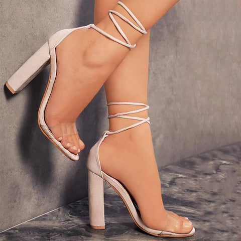 Summer Women Thin High Heels Shoes Sandals Transparent Gladiator Ankle Strap Sexy Pump Female Party Wedding Ladies Plus Size