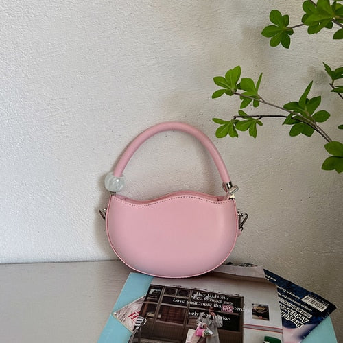 Geumxl Fashion Designer Women Small Shoulder Bag PU Leather Ladies Round Crossbody Bags Candy Color Female Beaded Handle Handbags