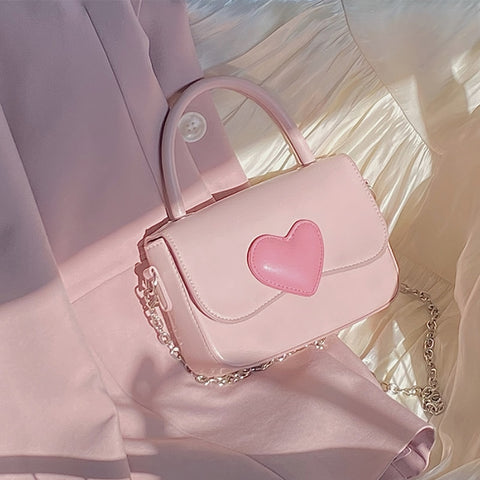 Back To School Pink Heart Girly Small Square Shoulder Bag Fashion Love Women Tote Purse Handbags Female Chain Top Handle Messenger Bags Gift