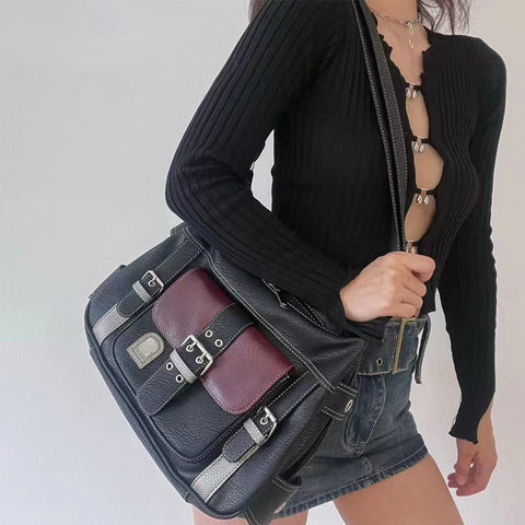 Geumxl Retro Design Women's Large Shoulder Bag Locomotive Hot Girls Messenger Bags Pockets Zipper Tote Underarm Bag Female Handbags