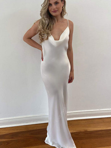 Sexy Spaghetti Strap Metal Zipper Back Open Satin Maxi Dress Long White Tunic Women Summer Clothes Elegant Party Dresses A1335