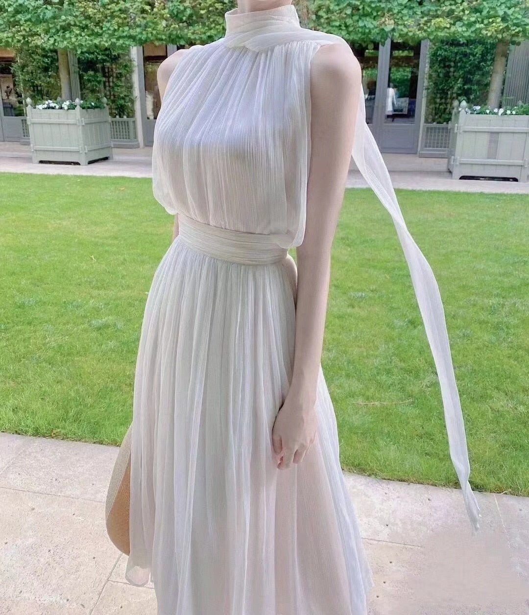 Geumxl White Elegance Dress Two Pieces Summer Sleeveless Bohemian Gown Vacation Style French Chi Chiffon Designer Evening Dresses Fairy