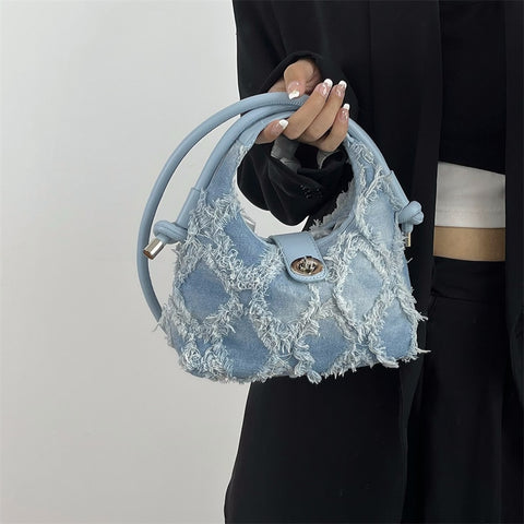 Geumxl Retro Denim Women's Hobos Shoulder Bag Fashion Design Ladies Tassel Messenger Bags Simple Female Small Clutch Purse Handbags