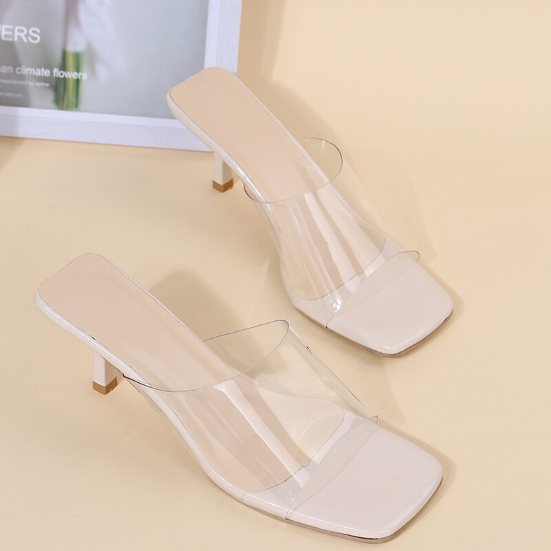 Geumxl Plus Size New Women Sandals PVC Jelly Crystal Heel Transparent Women Sexy Clear High Heels Summer Sandals Shoes Zapatos Mujer