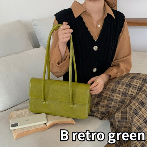Fashion Women Small Tote Shoulder Bag Retro Design Ladies Clutch Purse Handbags Solid Color PU Leather Female Underarm Bags