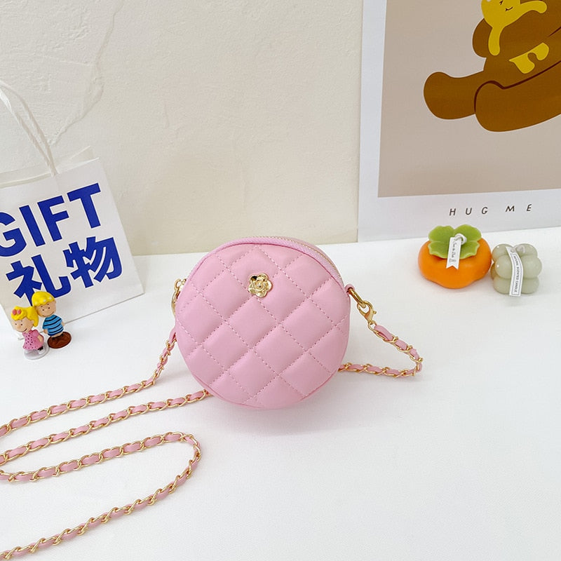 Geumxl Cute Children's Round Shoulder Bags Lovely Mini Rhombus Plaid Girls Small Messenger Bag Princess Accessories Coin Purse Handbag