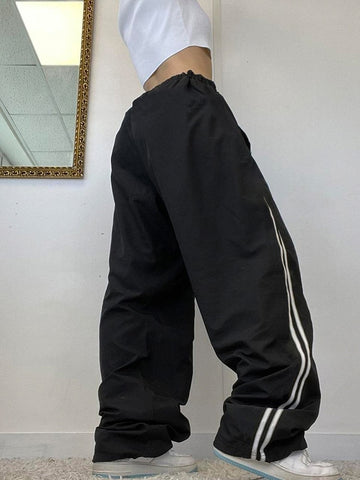 Geumxl Streetwear Elastic Waist Stripe Patchwork Baggy Pants Women Sweatpants Sportswear Harajuku Casual Trousers Drawstring