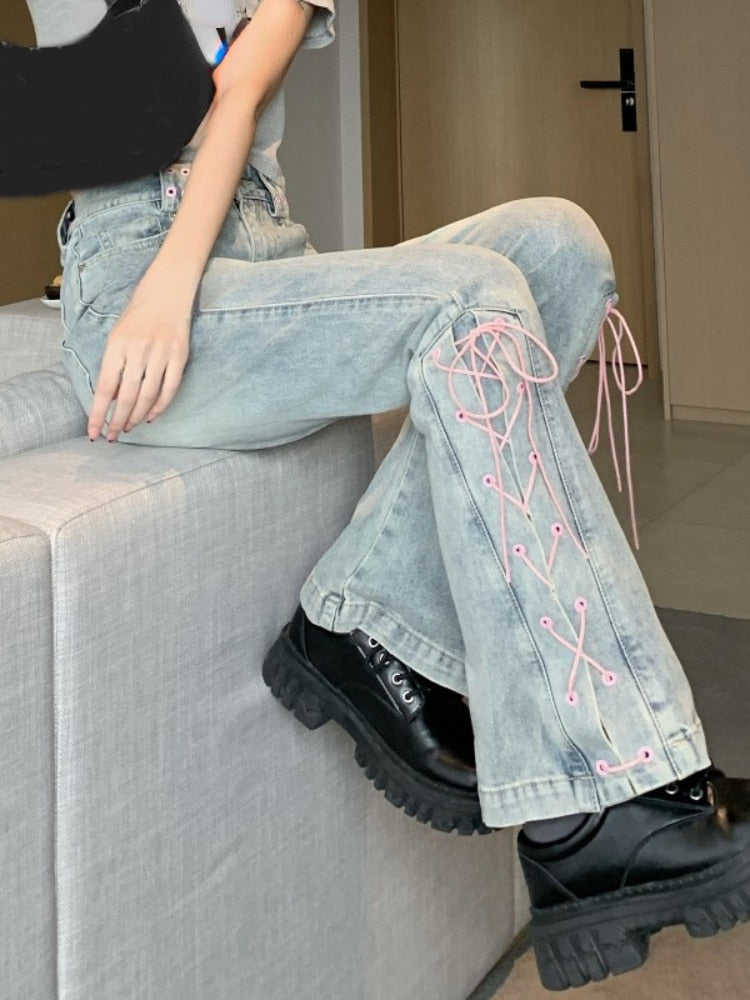 Geumxl High Waist Slim Flare Pants Women Casual Vintage Wide Leg Jeans Pure Color Korean Style Denim Trousers Female 2023 Autumn Design