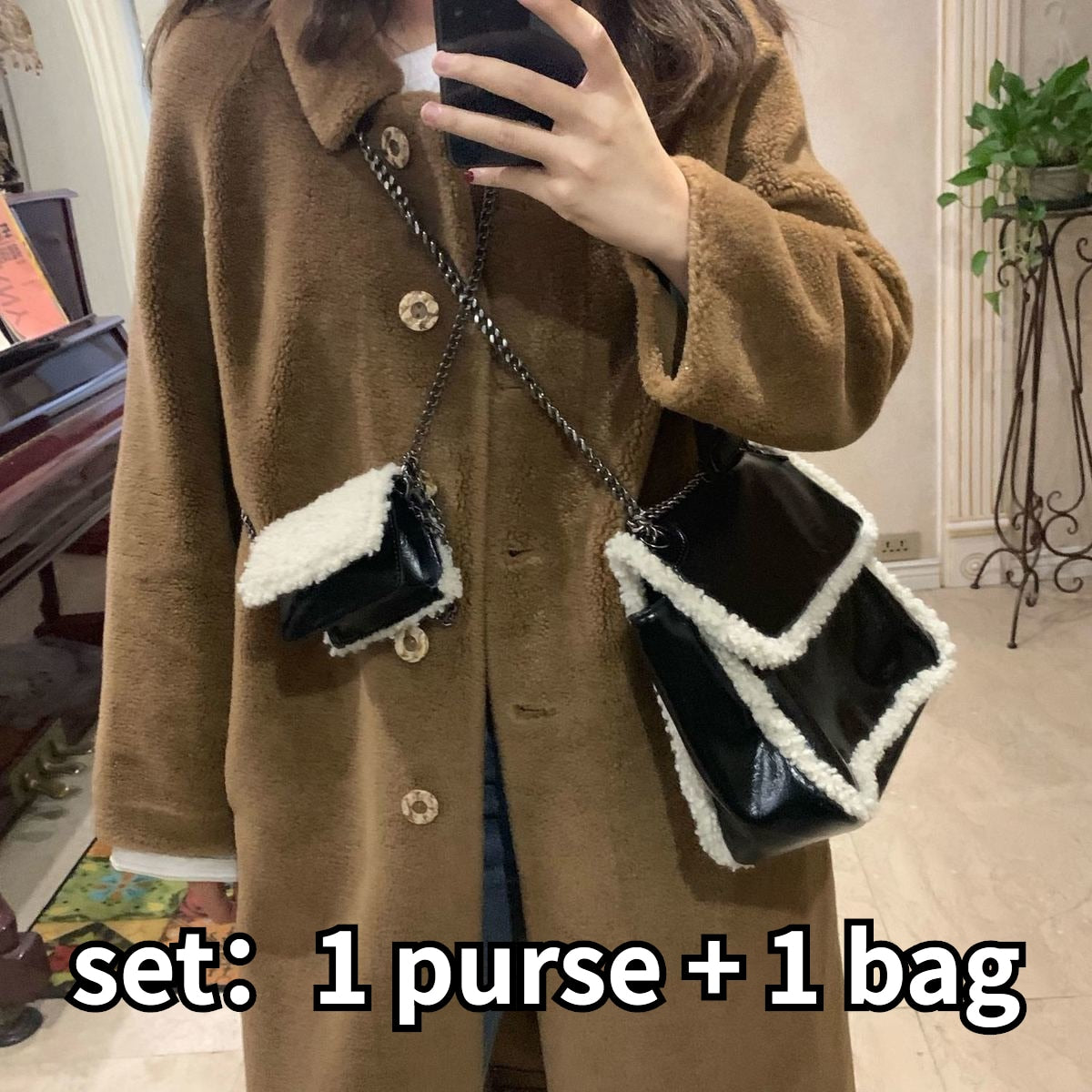 Geumxl Fashion Design Women Plush Purse Handbags Winter Lamb Wool Female Furry Chain Shoulder Messenger Bags Luxury Ladies Casual Tote