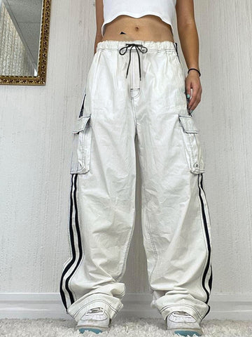 Geumxl Casual Side Stripe Spliced Stitching Oversize Jeans Cargo Pants Women Streetwear Baggy Wide Leg Trousers Denim Hippie