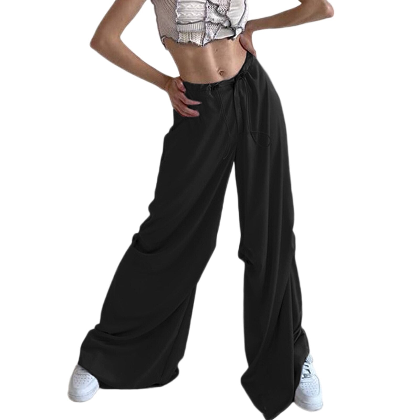 Back to School Women Summer Long Pants Ladies Jogging Sweatpants Wide Leg Solid Color Drawstring Low Waisted Sexy Style Daily Outfit