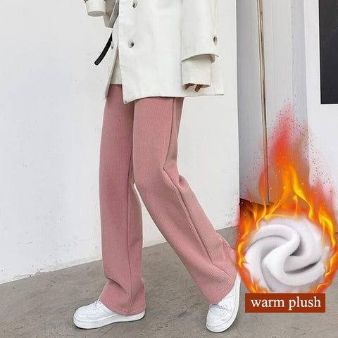 Geumxl Korean Wide Leg Straight Pants Women 2022 High Waisted Warm Plush Trousers Woman Autumn Winter Loose Corduroy Pants Mujer