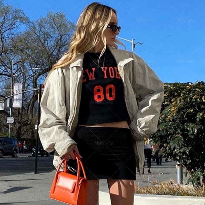 Long Sleeve Shirt Women Sexy Cropped Letter Graphics Tops 2022 Spring Black Goth Grunge Skinny Slim Basic Top Woman T Shirts EMO