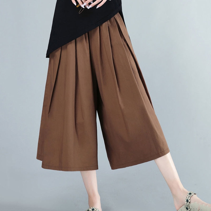 Geumxl Casual Wide-Leg Culottes for Women Summer Elastic High Waisted Skirt Pants Woman Solid Color High Street Loose Psnta