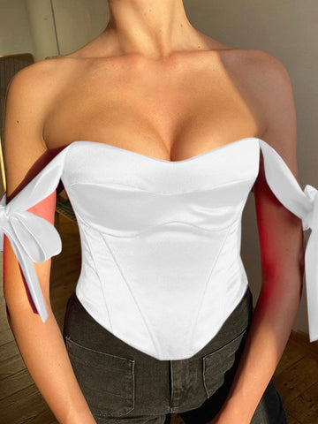 Satin Bandage Women Crop Tops Sleeveless Summer Corset Irregular Hem Bodycon Sexy Elegant Aesthetic Female Clothing New
