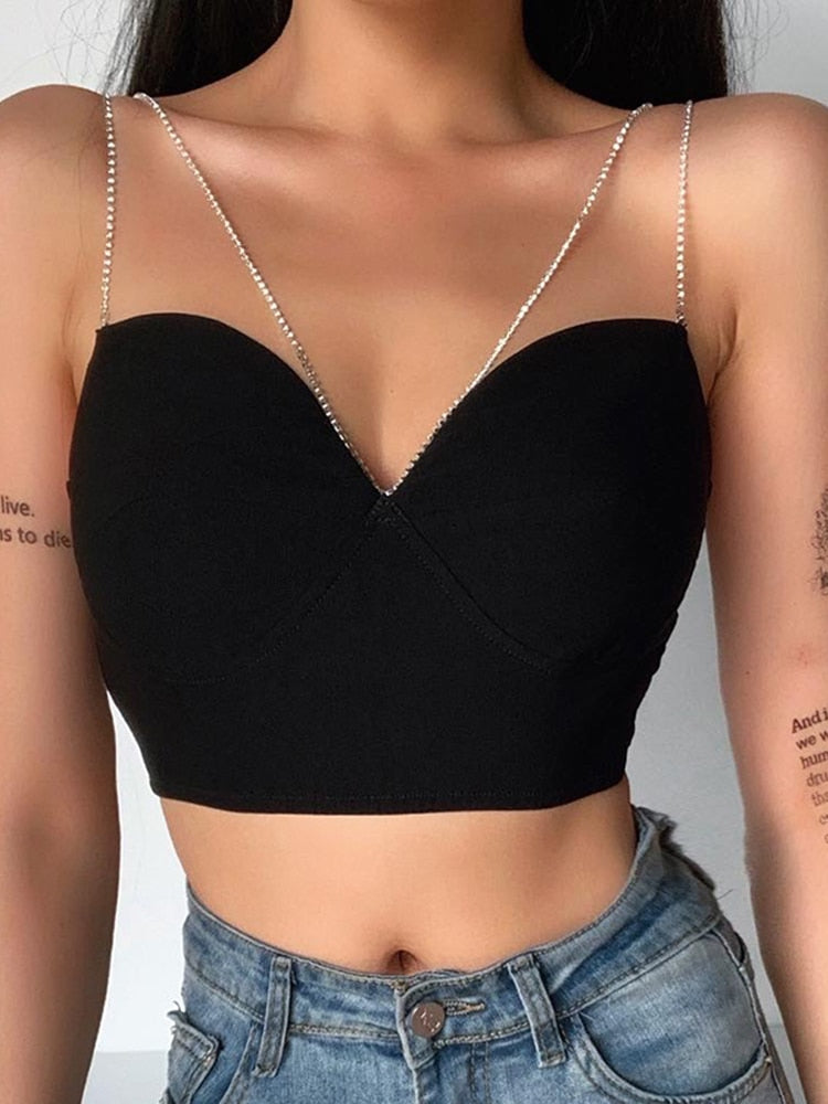 Sexy Spaghetti Strap Cami Slim Cropped Top Women Summer Casual Backless Skinny Black Streetwear Sleeveless Camisole