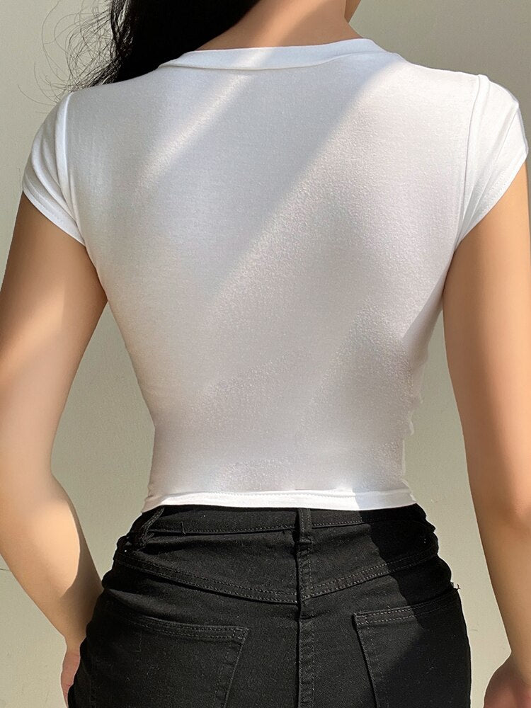 Print Women T Shirts O-neck Regular Short Sleeve Summer Casual Streetwear Slim Sexy Club Office Lady Tees Tops Fashion