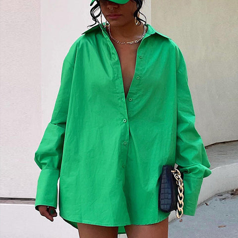 Geumxl 2022 Spring Women Green Casual Short Set Tracksuit Loungewear Two Piece Women Outfits Oversized Long Shirt And High Waist Shorts